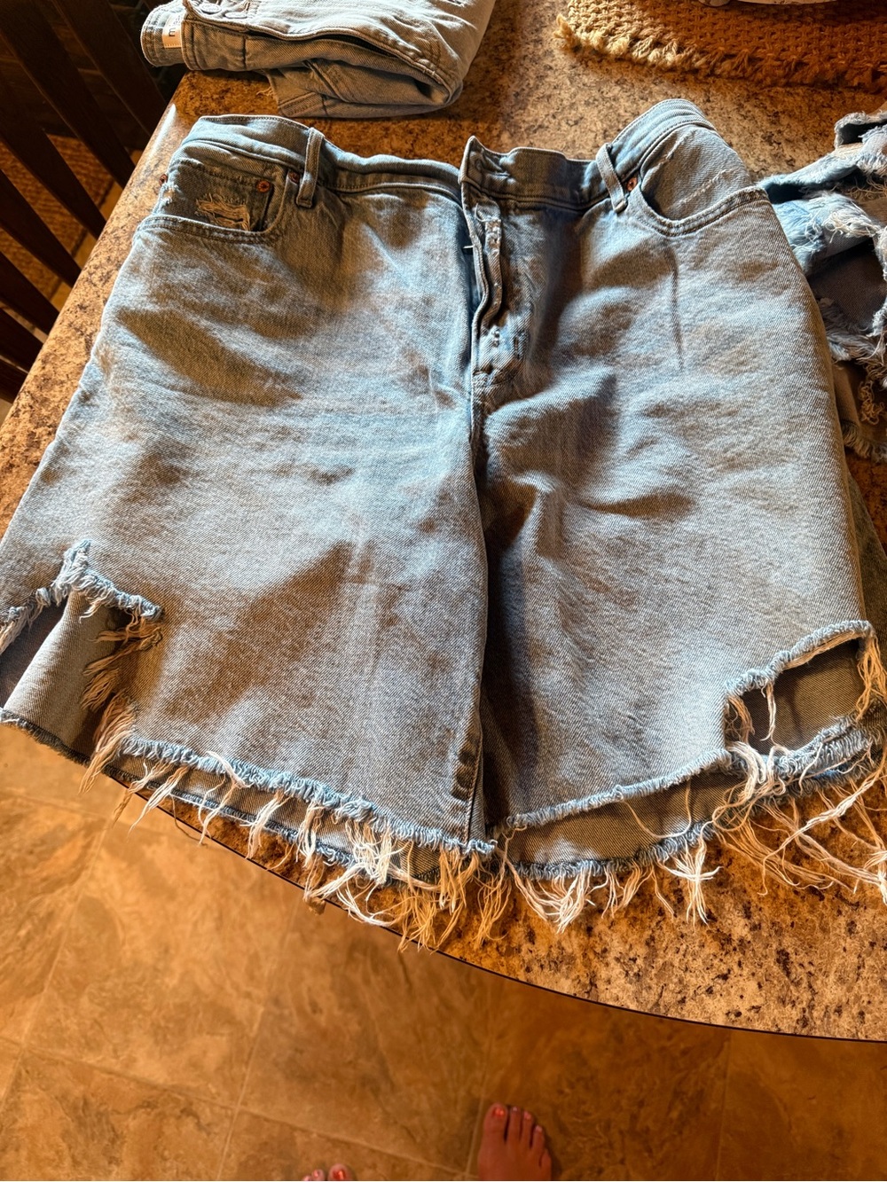 American Eagle Outfitters Light Blue Distressed Denim Bermuda Shorts
